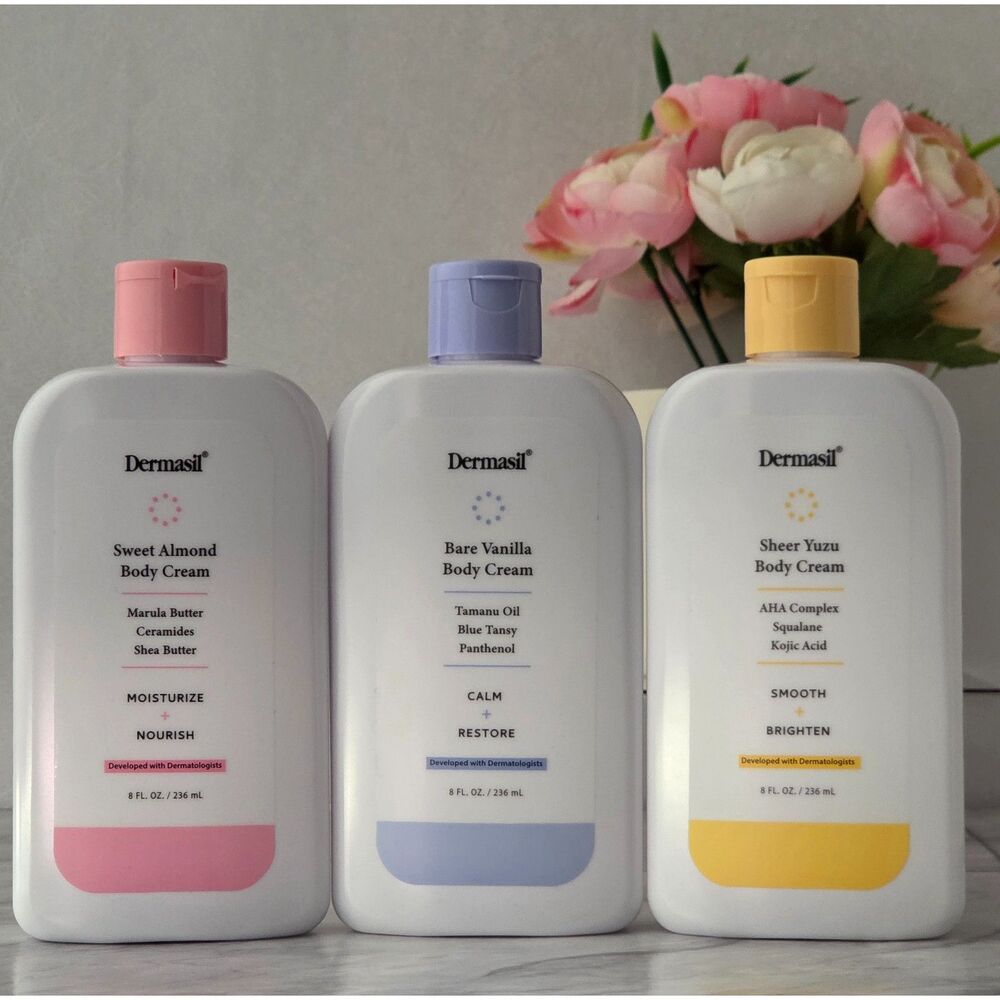 Dermasil Body Cream Trio Sweet Almond Bare Vanilla Sheer Yuzu 8 oz